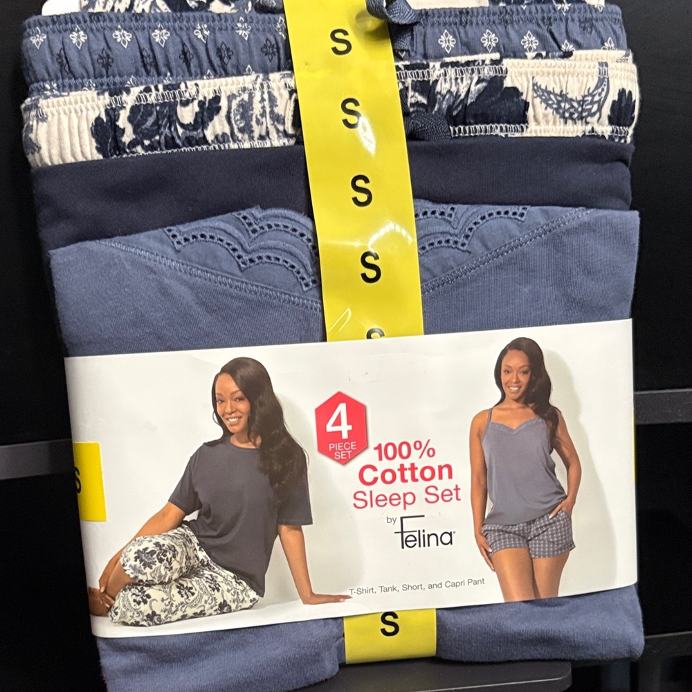 Felina Blue and White 4-Piece Cotton Sleep Set